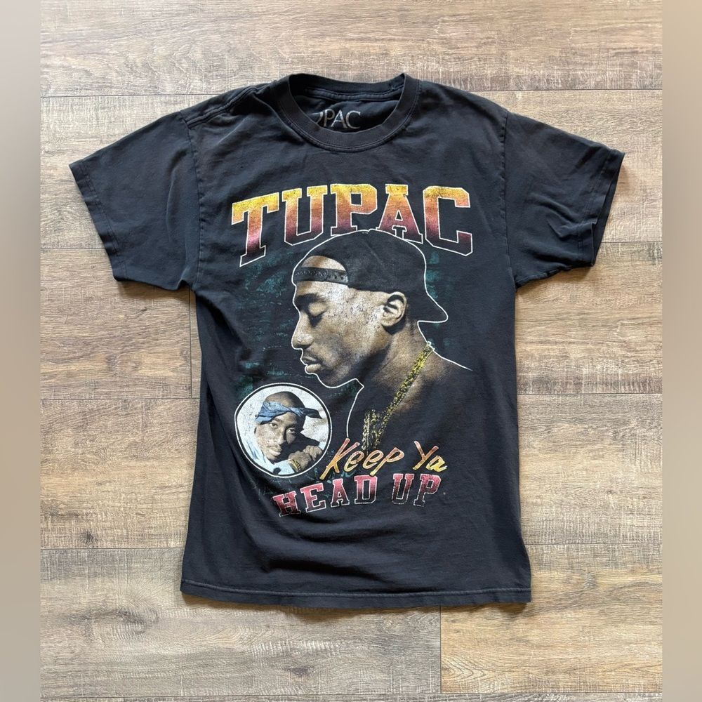 Tupac teen boy’s size small flawed black graphic t-shirt keep ya head up lyrics